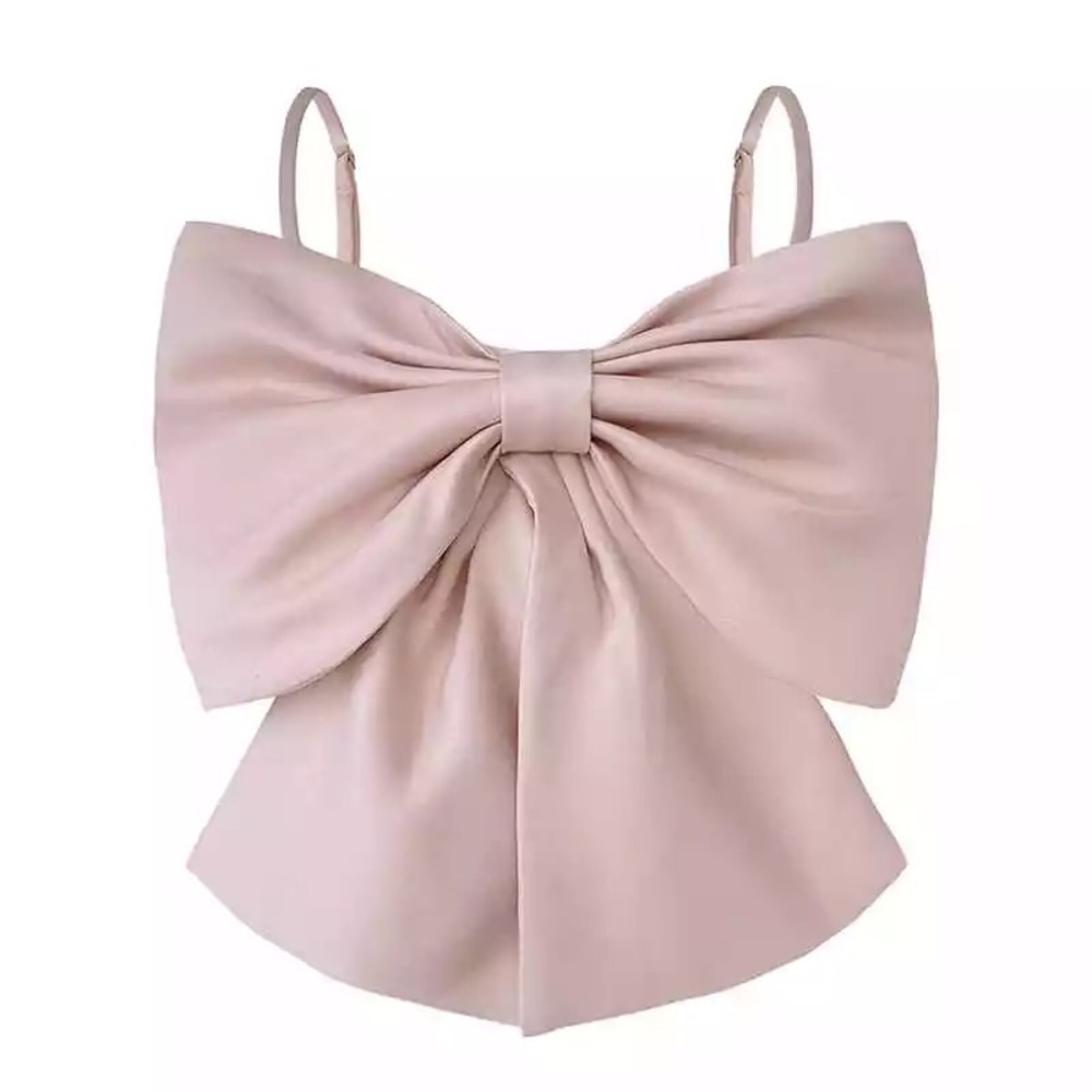 Bow top tank crop top women’s summer pink - Picture 1 of 4